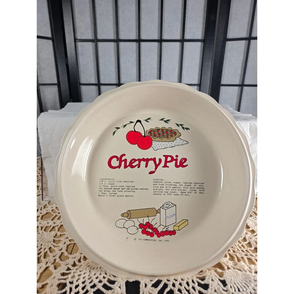 Vintage 1990 LTD Commodities Cherry Pie Recipe Ceramic Scalloped Plate 11 Inch
